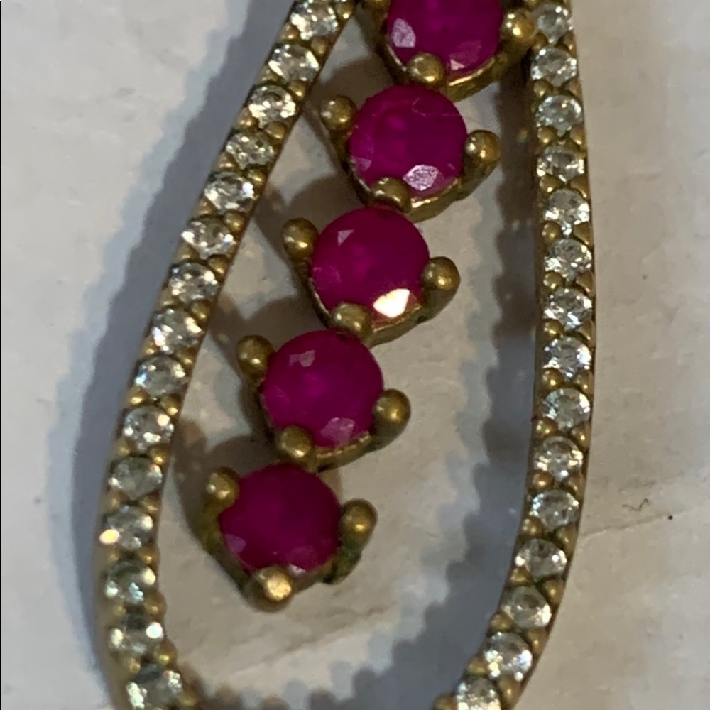 Elegant Gold Vermeil and Ruby Teardrop Diamanté Pendant mixed metal silver bail - Picture 11 of 12